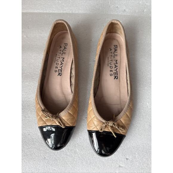 PAUL MAYER Womens Nude Tan Titou Cap Toe Block Heel Slip On Leather Flats 8.5B - Picture 1 of 14